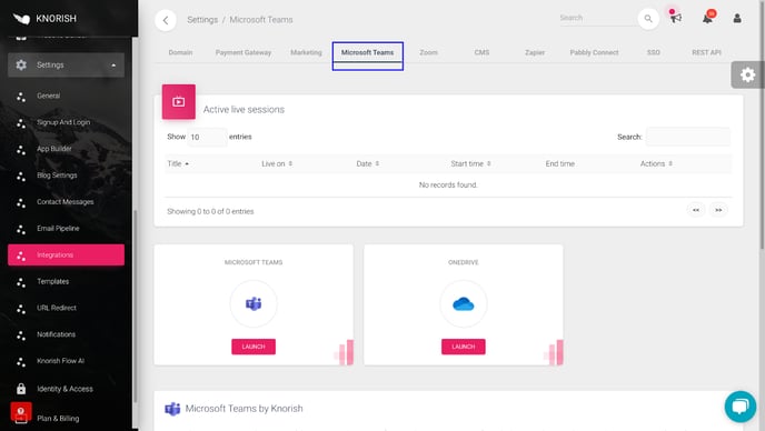 MS Teams Integration Page